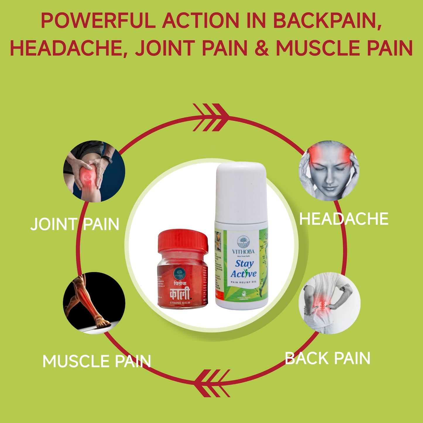 Vithoba Stay Active Pain Relief Roll On Oil and Vithoba KAALI Strong Balm & Vithoba Ayurvedic Kesh(Hair) Oil 100 ml | 60ml + 10Gram + 100 ml