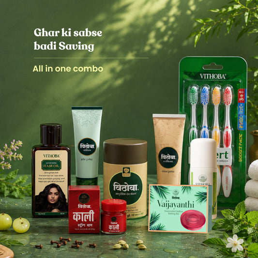 Vithoba All in one Pack - Hair oil + Pain oil + Kaali Balm + Manjan 80g + Vaijayanthi Soap + Rootfix 150g + Premium 150g + Free Toothbrush | Buy 3 Get 1 Toothbrush Free