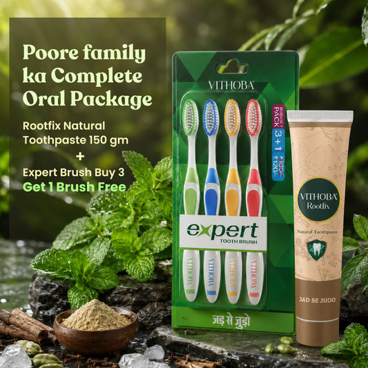 Vithoba Rootfix Natural Toothpaste 150g + Free Toothbrush | Buy 3 Get 1 Toothbrush Free