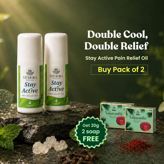 Vithoba Stay Active Pain Relief Roll On Oil | Herbal Roll On Oil | Pack of 2 + Free Herbal Soap (20g x 2)