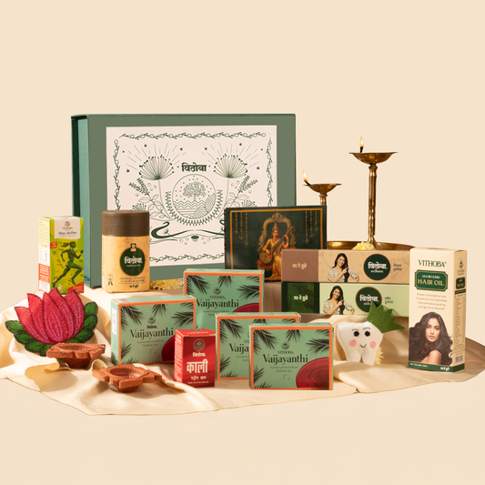 Vithoba Diwali Hamper - Dant Manjan 80g + Premium Toothpaste 150g + Rootfix Toothpaste 150g + Vaijayanti Soap 75g x 4 + Hair Oil 100ml + Pain Oil 30ml + Pain Balm + Diwali Exclusive Elements