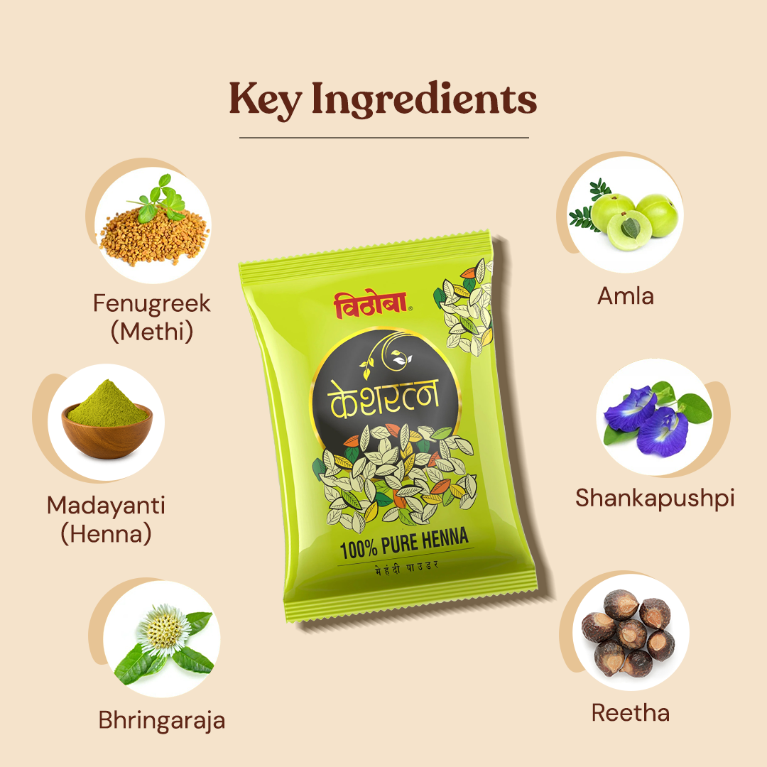 Vithoba Keshratna 100% Pure Henna Mehendi | Full Coverage of Gray Hair | 50g Pack 2