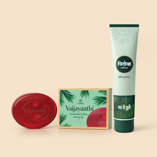 Vithoba Herbal Premium Toothpaste & Vaijayanthi Handcrafted Saffron Soap Bar Combo Pack - 40g + 75g