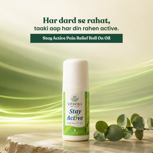 Vithoba Stay Active Pain Relief Roll On Oil | Fast-acting formula| Neck pain, Shoulder pain, Spine pain | Natural ingredients | Instant Relief from Strain, Joints, Back & Muscular Body Pain | 60 ml
