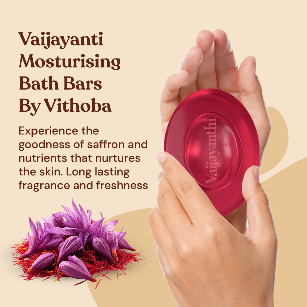 Vithoba Vaijayanthi Handcrafted Saffron Soap Bar 125g | Real Kesar Soap For Blemishfree Soft & Natural Glow | With Goodness Of Turmeric Oil Glycerin & Coconut Oil | Pack of 4 |