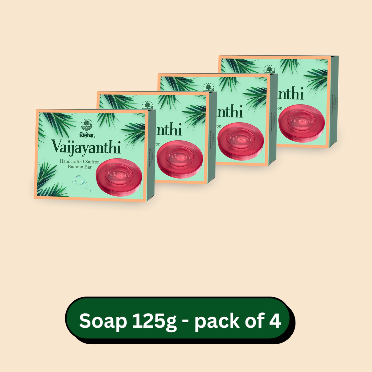 Vithoba Vaijayanthi Handcrafted Saffron Soap Bar 125g | Real Kesar Soap For Blemishfree Soft & Natural Glow | With Goodness Of Turmeric Oil Glycerin & Coconut Oil | Pack of 4 |
