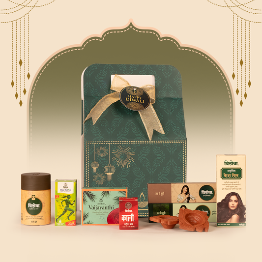 Vithoba - Diwali Gift Box Manjan 80g + Premium 80g + Rootfix 80g + Vaijayanthi 75g + Henna Mehendi 50g + Balm 10g + Hair Oil 100ml + Pain Oil 30ml