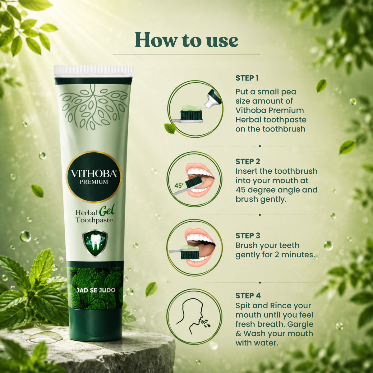 Vithoba Premium Herbal Toothpaste 150g | Advanced Toothpaste for Morning Freshness | Pack of 2
