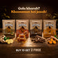 Four packets of Vithoba Ayurvedic Lozenges in four different flavors (Ginger, Honey, Jeshthamadh, Turmeric) arranged on a surface with ingredients like ginger, honeycomb, jeshthamadh and turmeric. The text 'Gala kharab? Khaansmat hai janab!' is written at the top, and 'BUY 10 GET 2 FREE' is at the bottom.